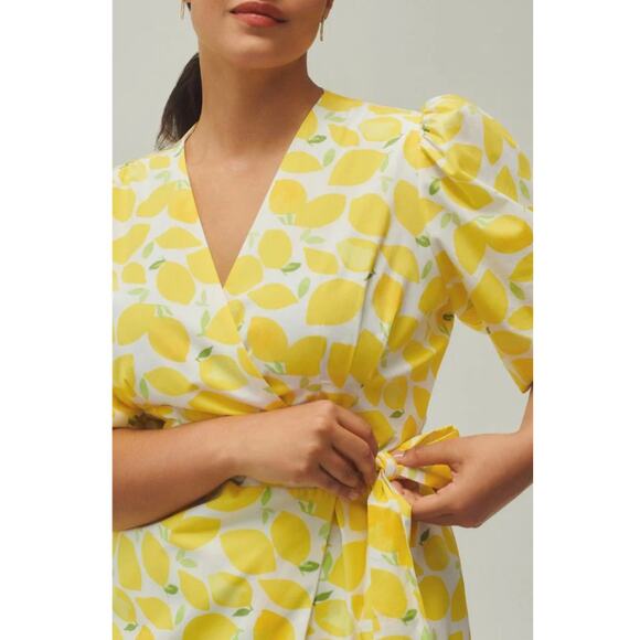 Anthropologie Hutch Midi Dress Women 2X Yellow White Lemons Cottagecore Festival - Picture 2 of 11